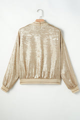 Pale Khaki Metallic Zip up Baseball Jacket Jackets JT's Designer Fashion