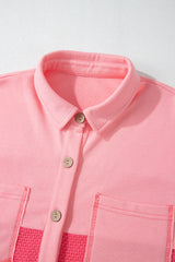 Peach Blossom Two Tone Contrast Waffle Knit Buttoned Loose Shacket Jackets JT's Designer Fashion