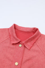 Fiery Red Vintage Washed Flap Pocket Button Shacket Jackets JT's Designer Fashion