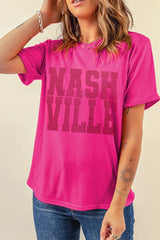 Rose Red NASHVILLE Rhinestone Crew Neck Graphic Tee Graphic Tees JT's Designer Fashion