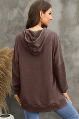 Coffee Waffle Knit Fleece Lined High Low Oversized Hoodie Sweatshirts & Hoodies JT's Designer Fashion