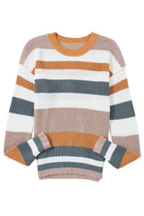 Camel Classic Round Neck Colorblock Knit Sweater Sweaters JT's Designer Fashion