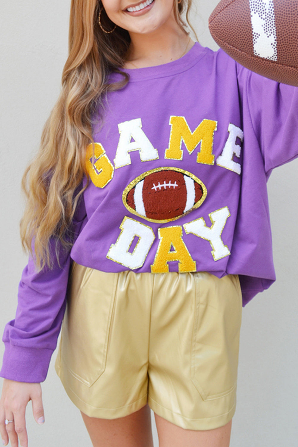 Tillandsia Purple GAME DAY Rugby Chenille Embroidered Pullover Sweatshirt Sweatshirts & Hoodies JT's Designer Fashion