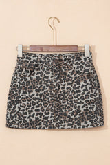Khaki Leopard Denim Mini Skirt Skirts & Petticoat JT's Designer Fashion