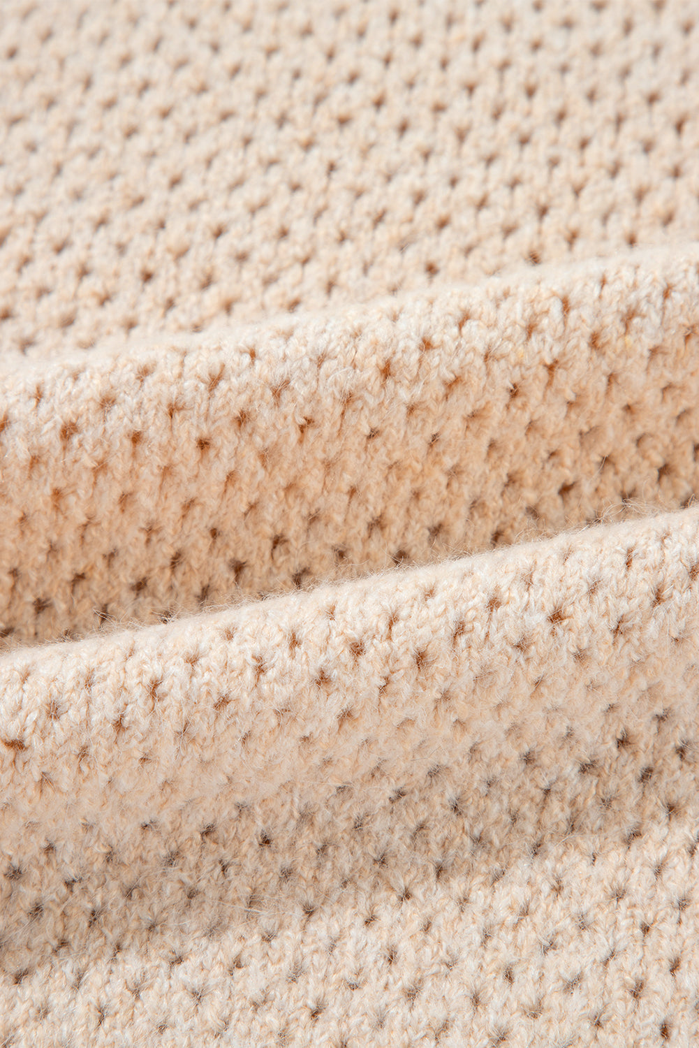 Parchment Loose Eyelet V Neck Drop Shoulder Sweater Sweaters JT's Designer Fashion