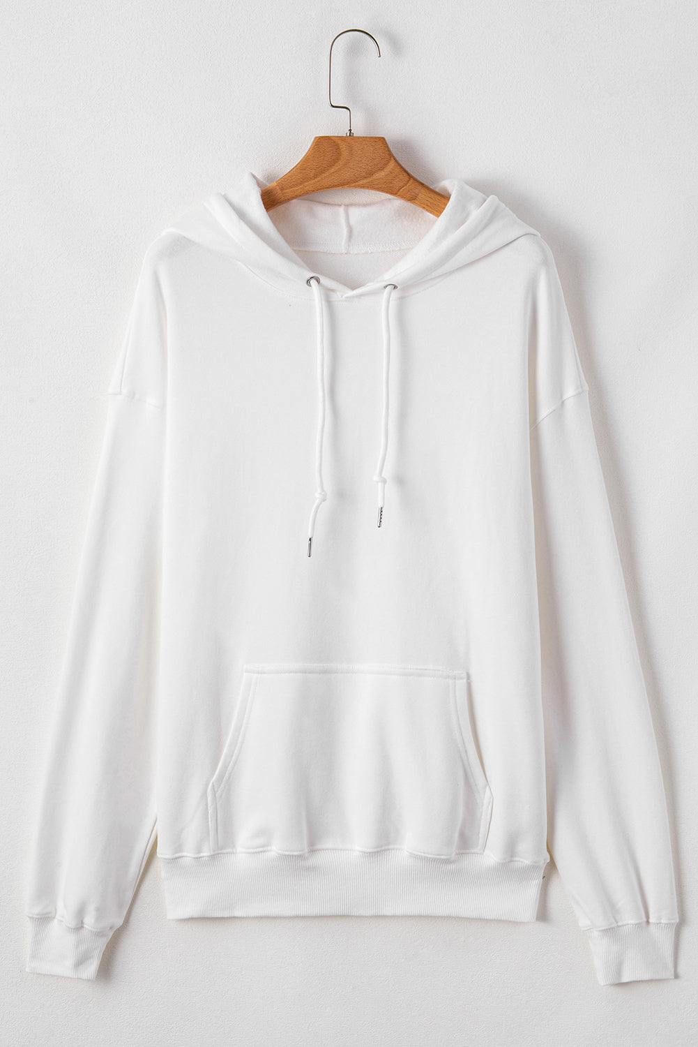 White Fleece Lined Kangaroo Pocket Drawstring Chunky Hoodie Sweatshirts & Hoodies JT's Designer Fashion