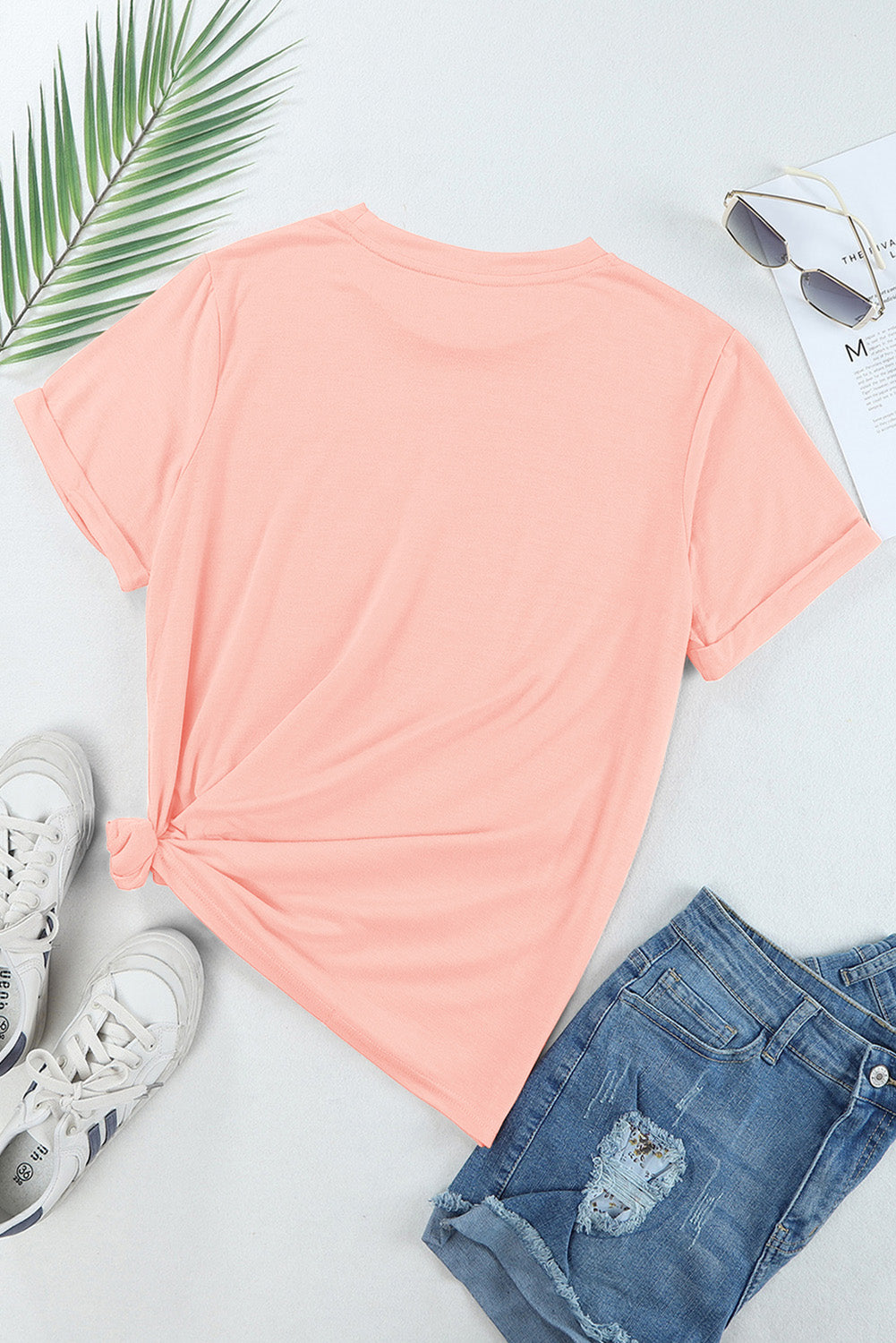 Pink Bow Knots Print Slim Fit Crew Neck T Shirt Graphic Tees JT's Designer Fashion