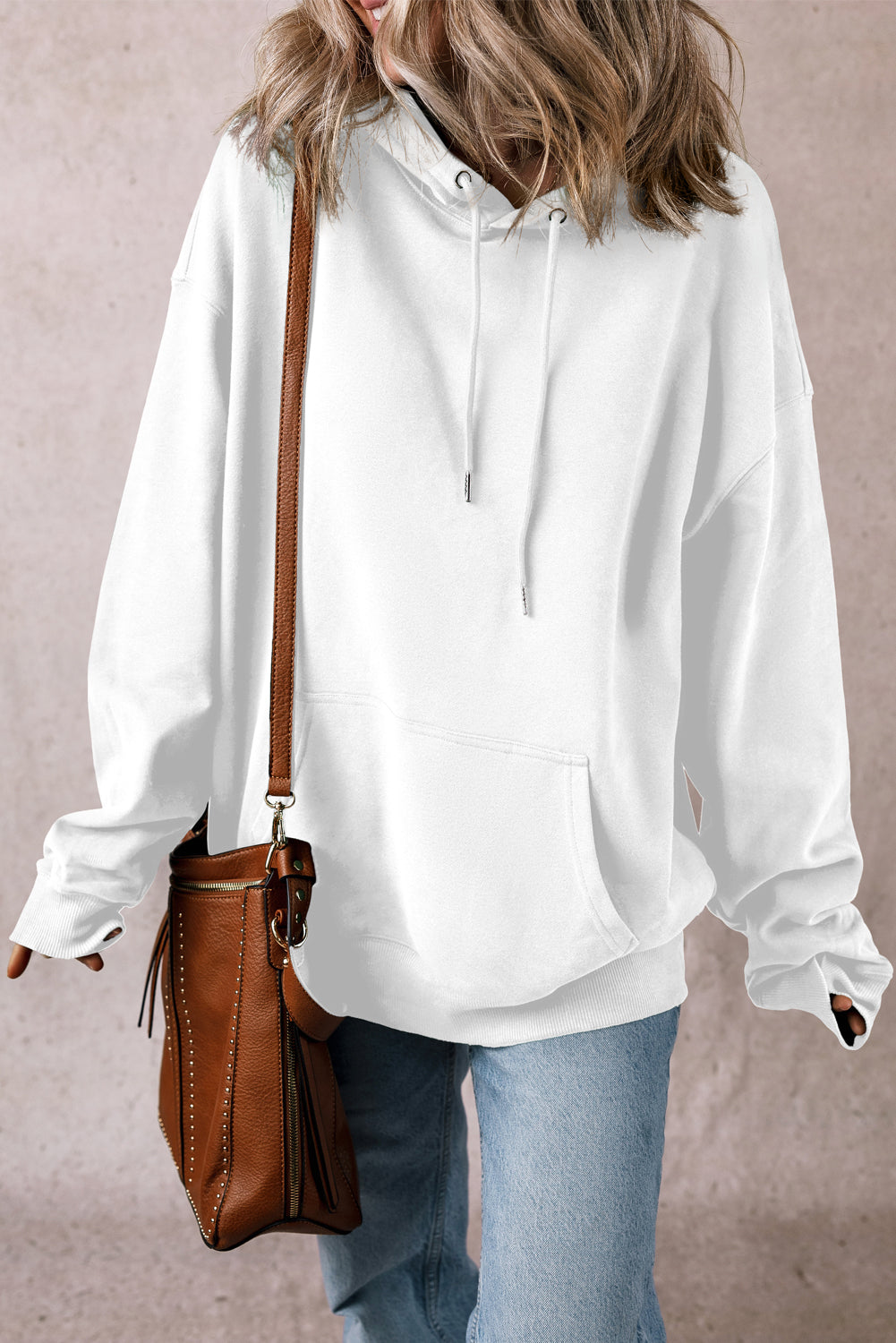 White Fleece Lined Kangaroo Pocket Drawstring Chunky Hoodie Sweatshirts & Hoodies JT's Designer Fashion