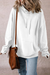 White Fleece Lined Kangaroo Pocket Drawstring Chunky Hoodie Sweatshirts & Hoodies JT's Designer Fashion