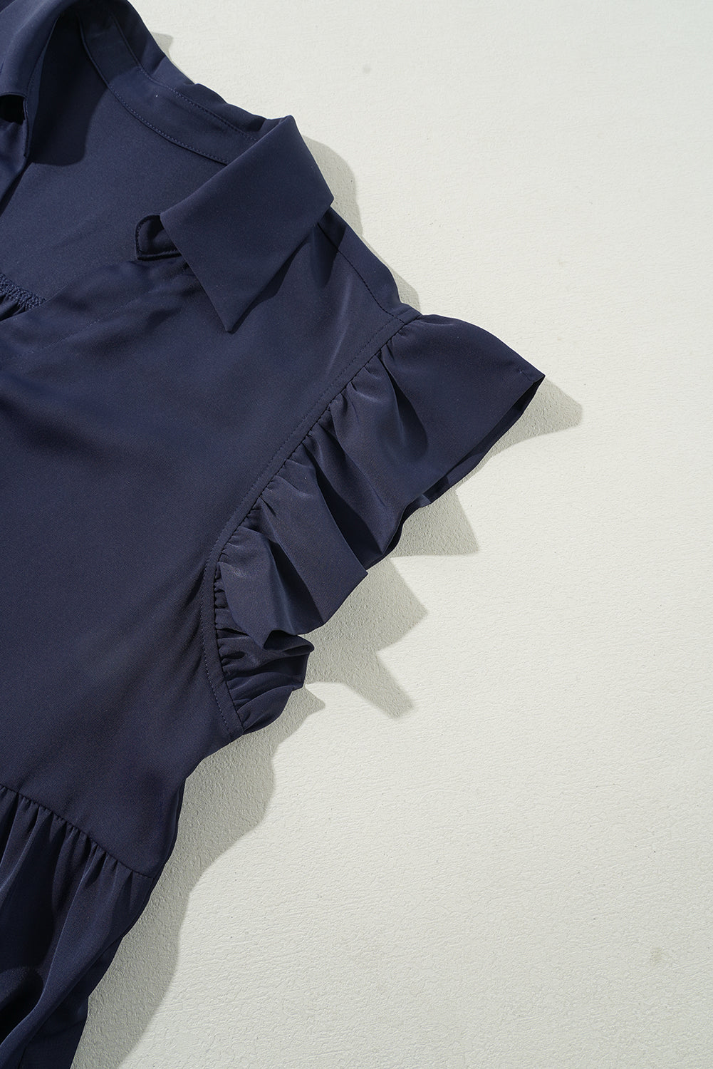 Navy Blue Collared V Neck Flutter Sleeve Tiered Plus Size Dress Plus Size Mini Dresses JT's Designer Fashion