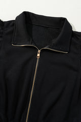 Black Zipper Flutter Sleeve Drawstring High Waist Jumpsuit Jumpsuits & Rompers JT's Designer Fashion