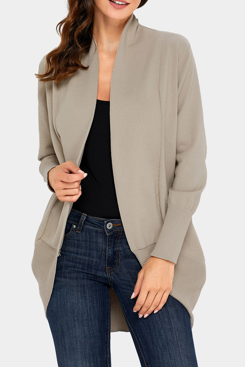 Khaki Super Soft Long Sleeve Open Cardigan Sweaters & Cardigans JT's Designer Fashion
