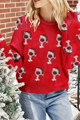 Racing Red Cheer for Christmas Round Neck Casual Sweater Racing Red 45%Viscose+27%Nylon+28%Polyester Sweaters JT's Designer Fashion