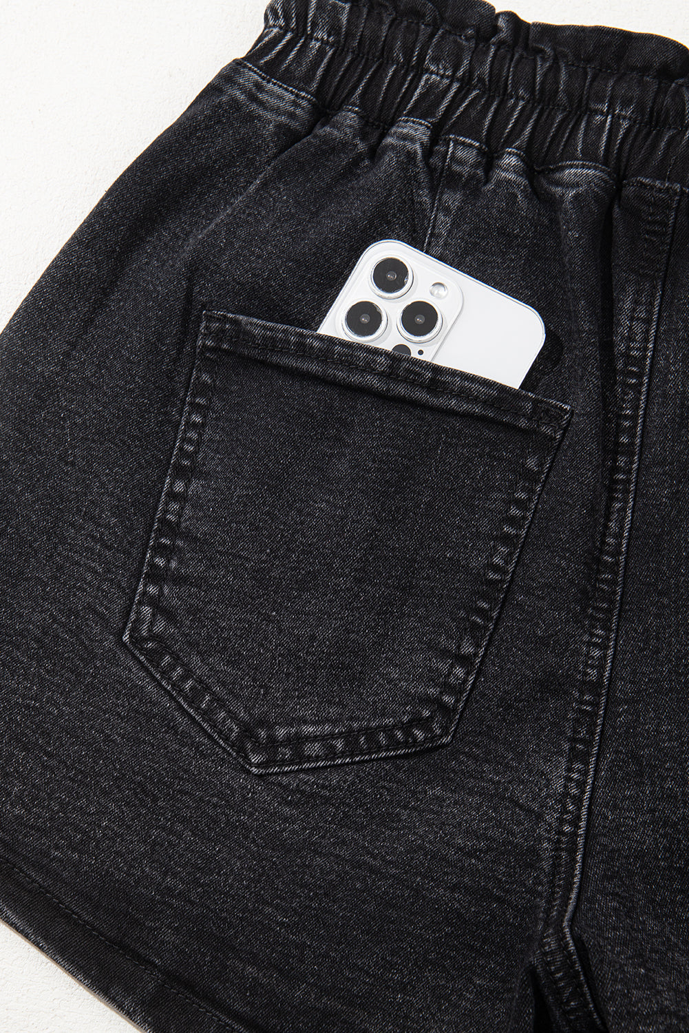 Black Drawstring High Waist Casual Denim Shorts with Pockets Denim Shorts JT's Designer Fashion