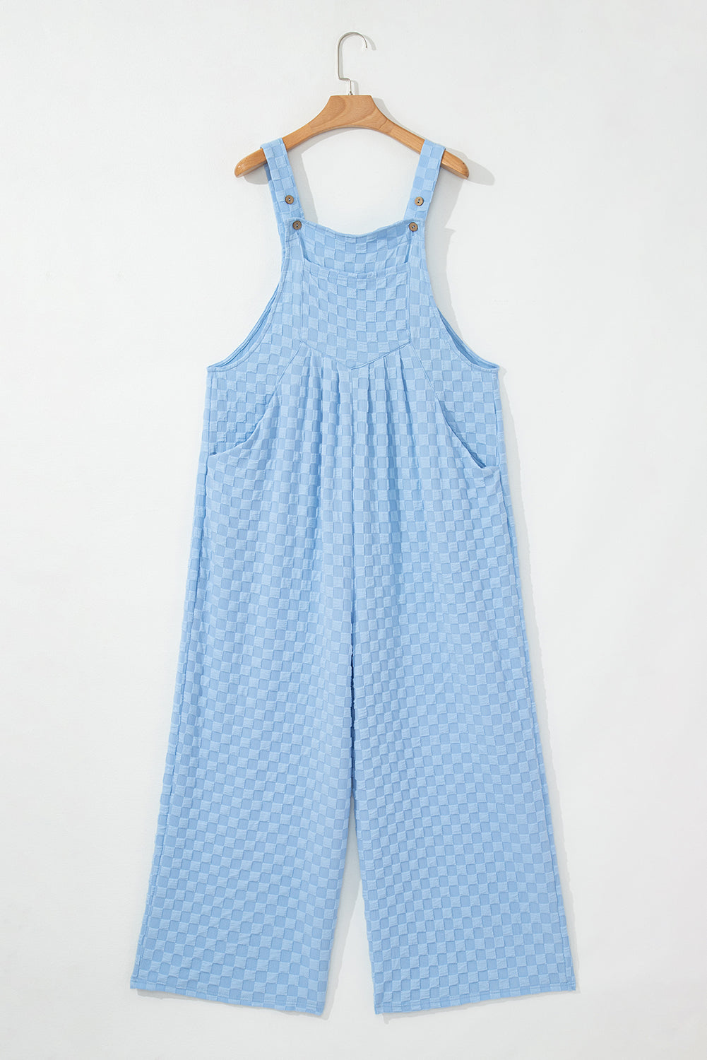 Beau Blue Checkered Pocketed High Waist Wide Leg Overall Jumpsuits & Rompers JT's Designer Fashion