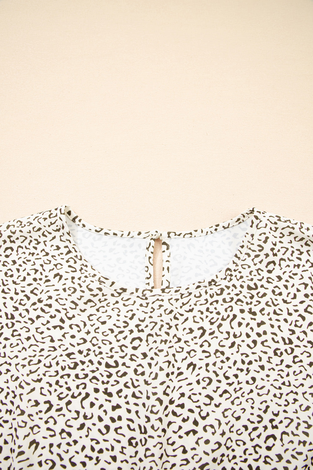 Beige Plus Size Leopard Print Frill Trim Short Sleeve Flared Dress Plus Size Midi Dresses JT's Designer Fashion