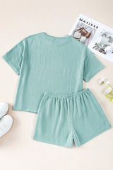 Iceland Blue Ribbed Textured Knit Loose Fit Tee and Shorts Set Short Sets JT's Designer Fashion