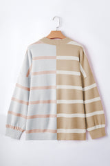 Khaki Stripe Colorblock Oversized Sweater Sweaters JT's Designer Fashion