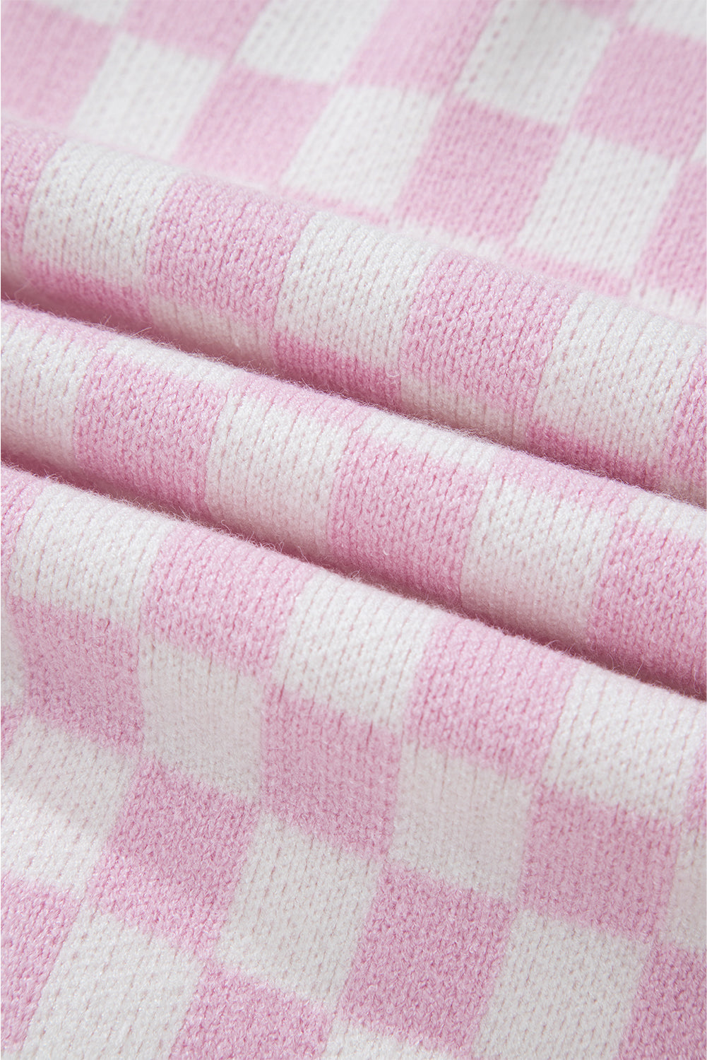 Light Pink Checkered Knitted Lace-up Ruffled 3/4 Sleeve Cardigan Cardigans JT's Designer Fashion