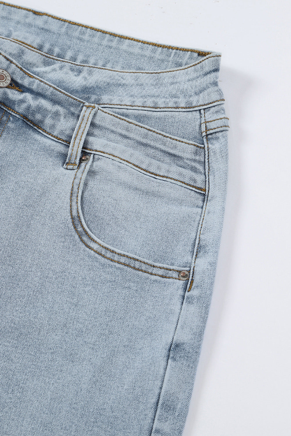 Sky Blue Mid Rise Asymmetrical Waist Wide Leg Jeans Jeans JT's Designer Fashion