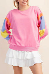Pink Candy Colorblock French Terry Top Long Sleeve Tops JT's Designer Fashion