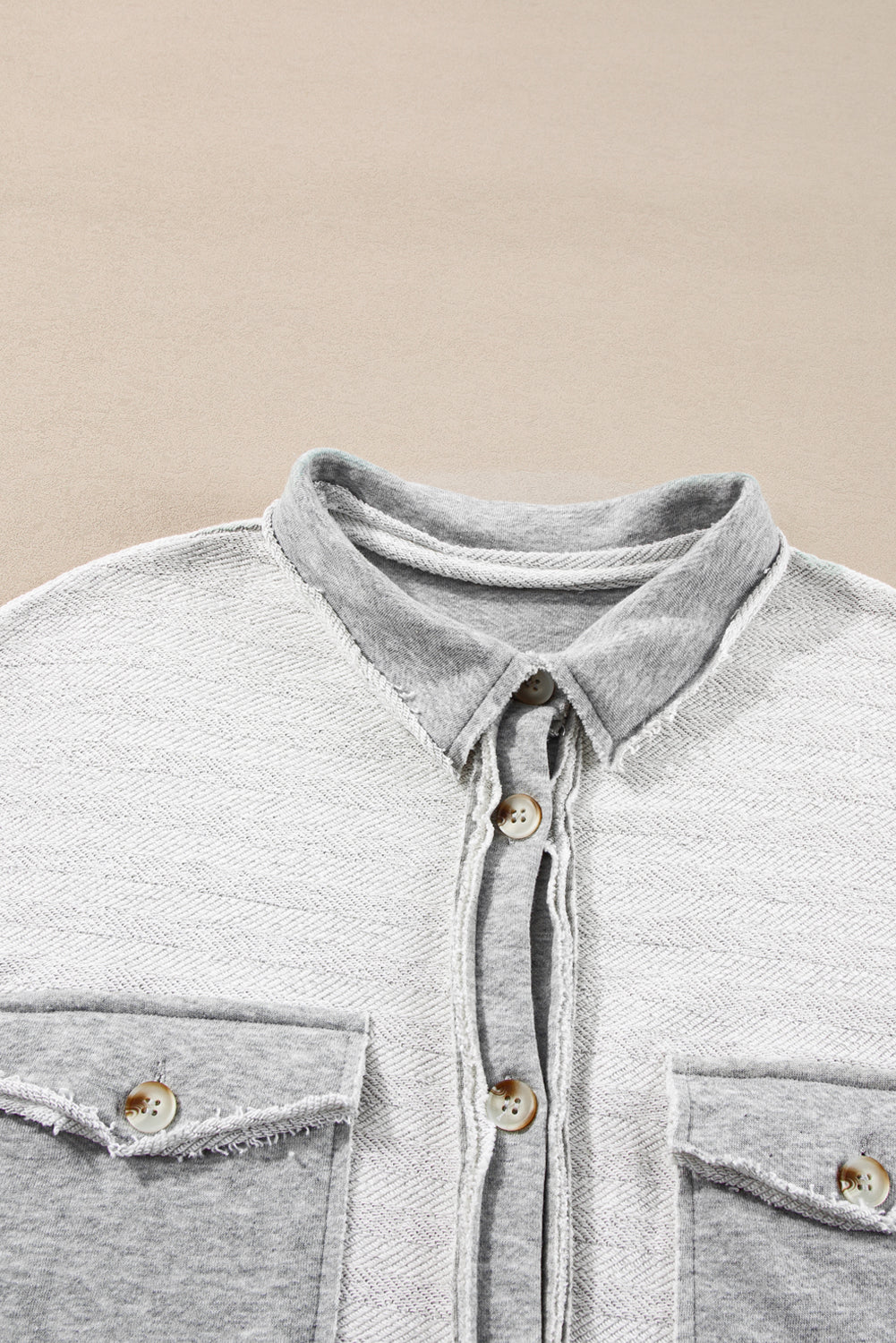 Gray Contrast Flap Pockets Relaxed Shacket Jackets JT's Designer Fashion