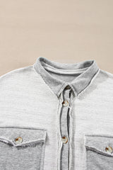 Gray Contrast Flap Pockets Relaxed Shacket Jackets JT's Designer Fashion