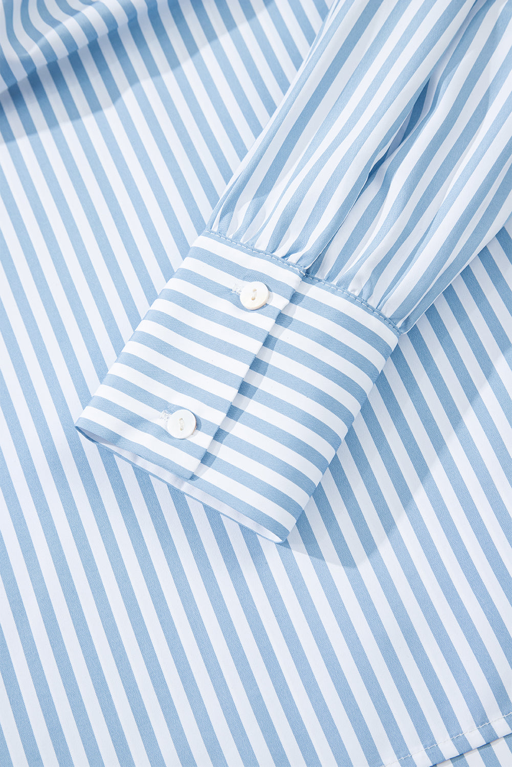 Sky Blue Stripe Shirred Detail Half Placket Collared Long Sleeve Fall Shirt Blouses & Shirts JT's Designer Fashion