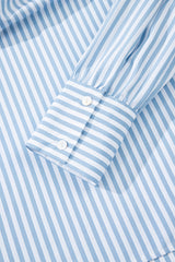 Sky Blue Stripe Shirred Detail Half Placket Collared Long Sleeve Fall Shirt Blouses & Shirts JT's Designer Fashion