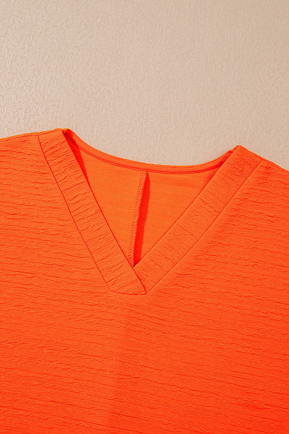 Orange Textured V Neck T Shirt and Shorts Set Short Sets JT's Designer Fashion