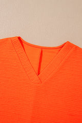 Orange Textured V Neck T Shirt and Shorts Set Short Sets JT's Designer Fashion
