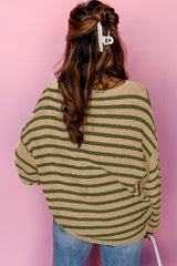 Khaki Stripe Drop Shoulder Casual Sweater Sweaters JT's Designer Fashion