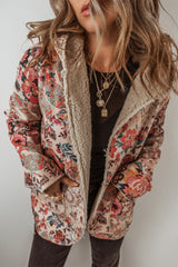 Beige Vintage Paisley Floral Printed Sherpa Lined Hooded Jacket Beige 100%Polyester Jackets JT's Designer Fashion