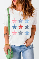 White Flag Day Stars Print Crew Neck T Shirt Graphic Tees JT's Designer Fashion