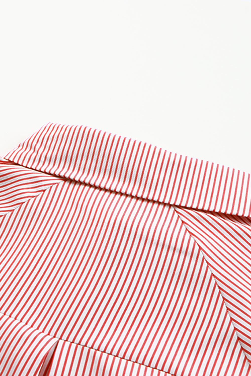 Red Stripe Smocked Cuffed Striped Boyfriend Shirt with Pocket Blouses & Shirts JT's Designer Fashion