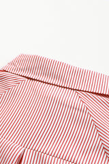 Red Stripe Smocked Cuffed Striped Boyfriend Shirt with Pocket Blouses & Shirts JT's Designer Fashion