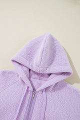 Lavendula Zipped Patch Pocket Fuzzy Drawstring Hoodie Sweatshirts & Hoodies JT's Designer Fashion
