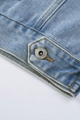 Sky Blue Sequin Embellished Fringe Distressed Denim Jacket Denim Jackets JT's Designer Fashion