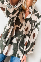 Four Leaf Clover Abstract Floral Print Puff Sleeve Half Button Blouse Four Leaf Clover 100%Polyester Blouses & Shirts JT's Designer Fashion