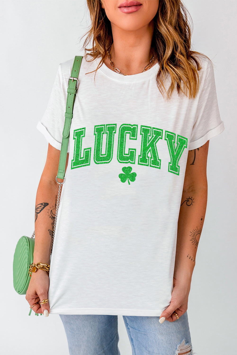 White Lucky Graphic St. Patricks Tee Graphic Tees JT's Designer Fashion
