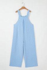 Beau Blue Checkered Pocketed High Waist Wide Leg Overall Jumpsuits & Rompers JT's Designer Fashion