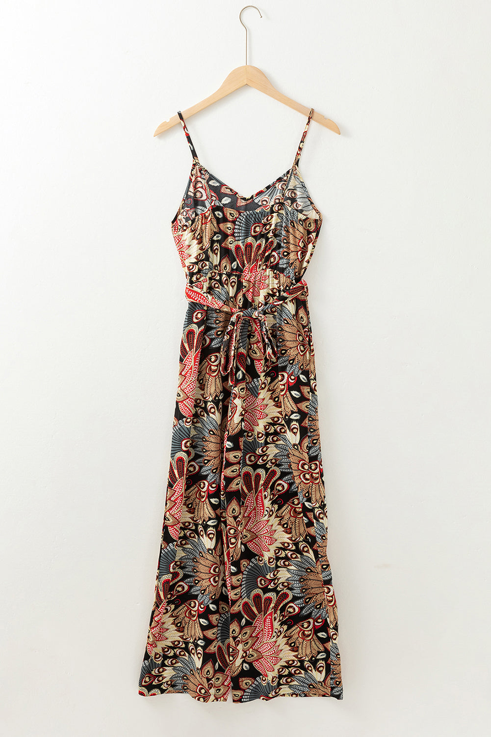 Black Floral Print Belted Sleeveless Wide Leg Jumpsuit Jumpsuits & Rompers JT's Designer Fashion