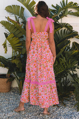 Rose Floral Lace Tied Strap Empire Waist Maxi Dress Floral Dresses JT's Designer Fashion