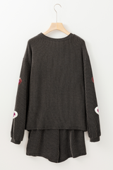 Carbon Grey Valentine Sequin Heart Corded Pullover and Shorts Set Graphic Sets JT's Designer Fashion