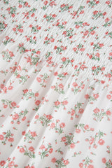 White Floral Print Shirred Ruffled Hem Square Neck Midi Dress Floral Dresses JT's Designer Fashion