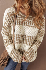 Brown Stripe Drop Shoulder Round Neck Loose Sweater Sweaters JT's Designer Fashion
