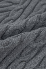 Medium Grey Color Contrast Ribbed Edge Cable Knit V Neck Sweater Sweaters JT's Designer Fashion