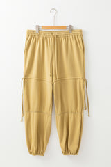 Beige Drawstring Adjusted Band High Waist Plus Size Pants Plus Size Bottoms JT's Designer Fashion