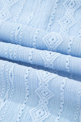 Beau Blue Jacquard Texture Flared Short Sleeve Notched Neck Mini Dress Mini Dresses JT's Designer Fashion