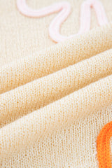 Jet Stream Contrast Flower Detail Colorblock Cuffed Loose Sweater Sweaters JT's Designer Fashion